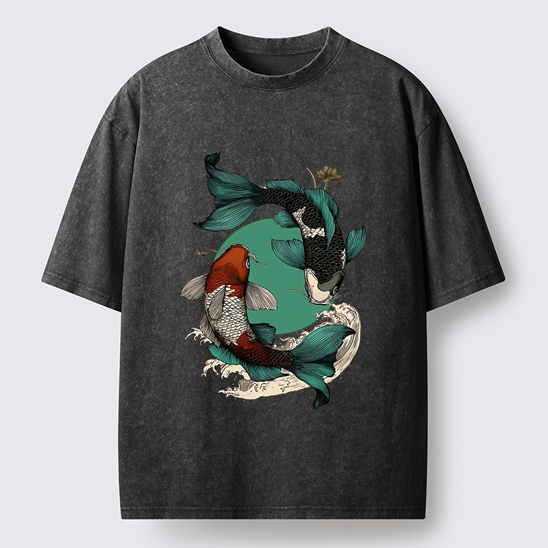 Tokyo-Tiger YinYang Koi Fish Zen Washed T-Shirt