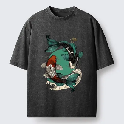 Tokyo-Tiger YinYang Koi Fish Zen Washed T-Shirt