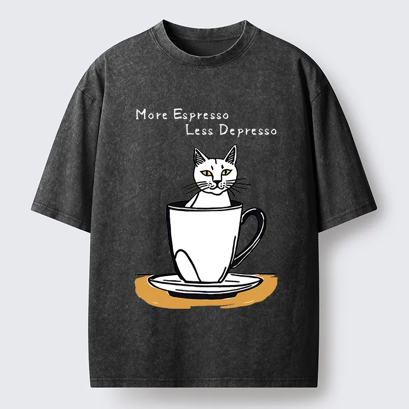 Tokyo-Tiger More Espresso Coffee Cat Washed T-Shirt