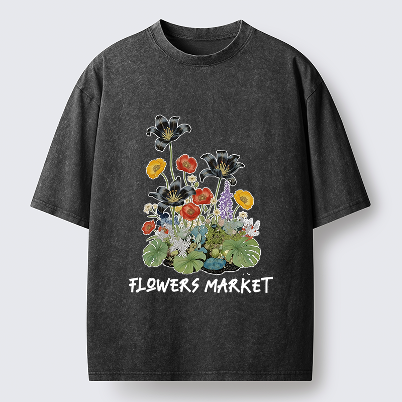 Tokyo-Tiger Beautiful Flowers Market Washed T-Shirt