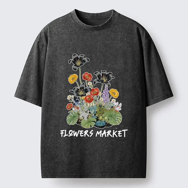 Tokyo-Tiger Beautiful Flowers Market Washed T-Shirt