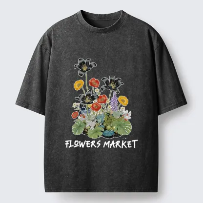 Tokyo-Tiger Beautiful Flowers Market Washed T-Shirt