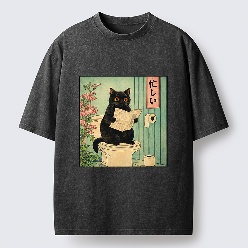 Tokyo-Tiger A Very Busy Black Cat Washed T-Shirt