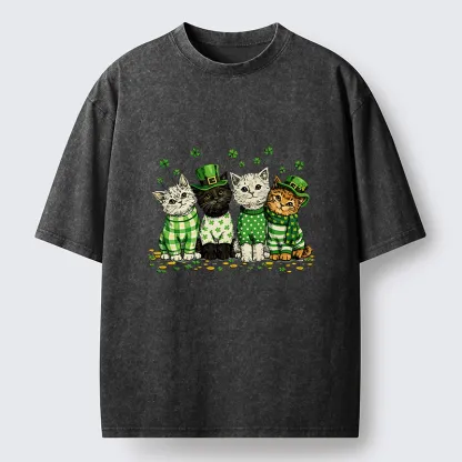Tokyo-Tiger Green Lucky Kitten Washed T-Shirt