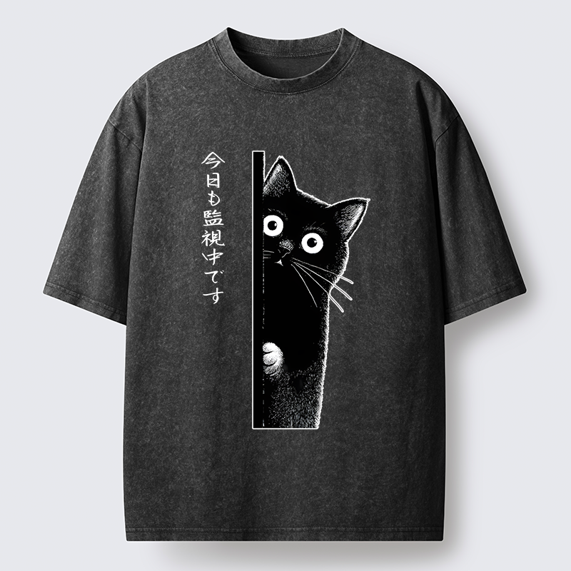 Tokyo-Tiger A Black Cat Is Watching You Washed T-Shirt
