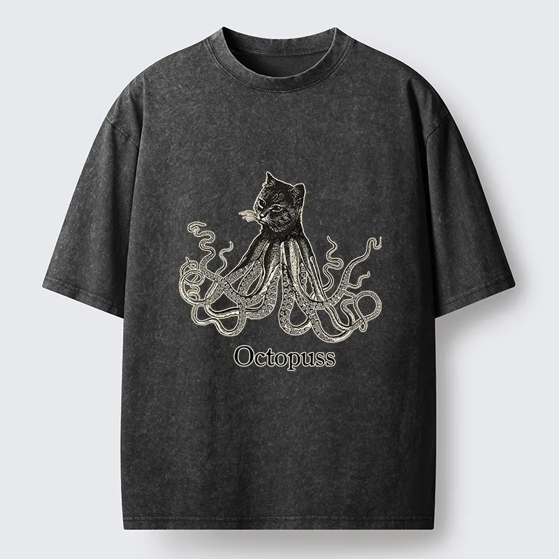 Tokyo-Tiger Octopus Cat Monster Washed T-Shirt