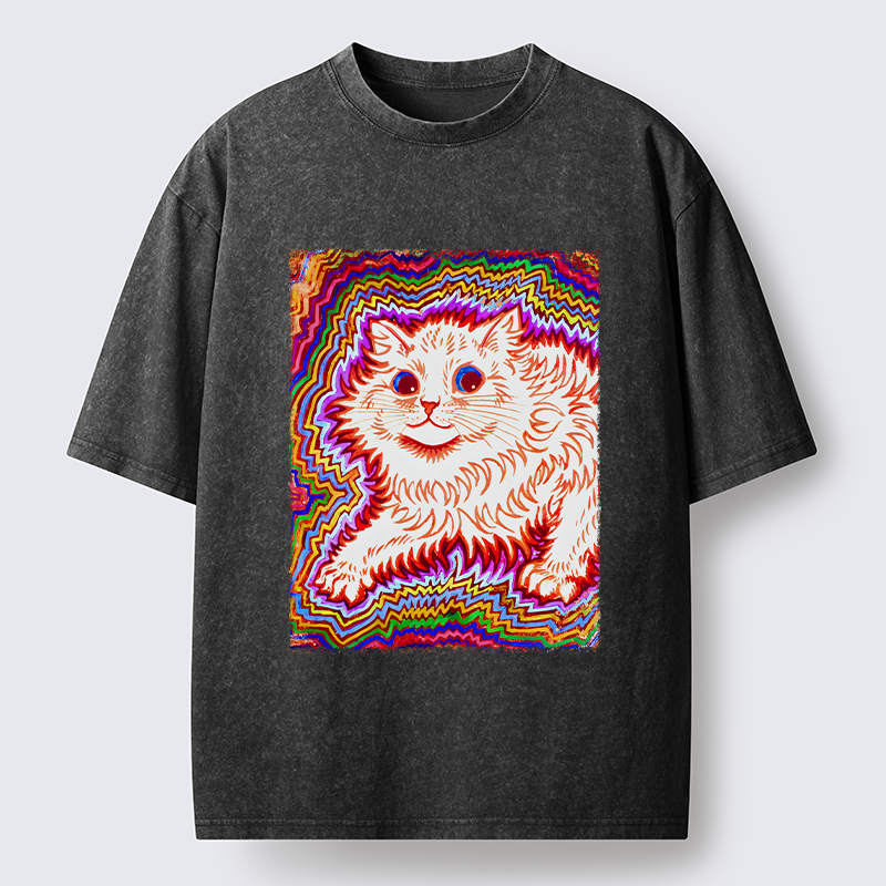 Tokyo-Tiger Rainbow Colorful Cat Washed T-Shirt