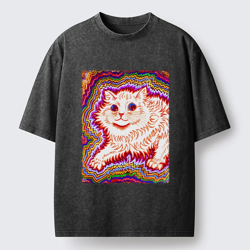 Tokyo-Tiger Rainbow Colorful Cat Washed T-Shirt