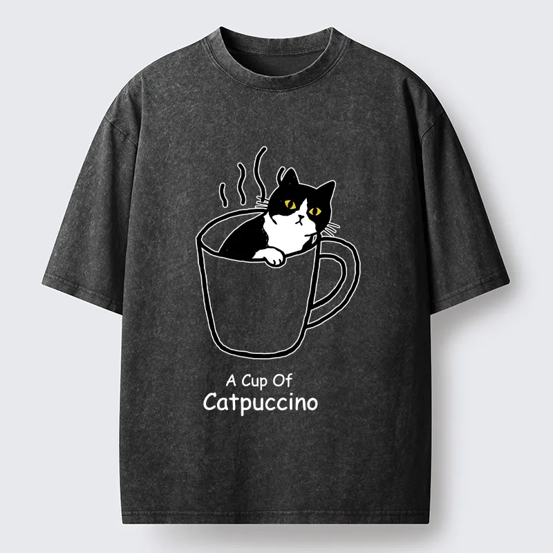 Tokyo-Tiger Catpuccino Cat Coffee Funny Washed T-Shirt