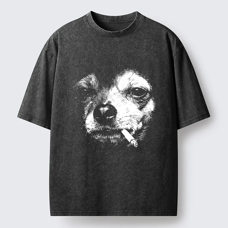 Tokyo-Tiger Smoking Dog Funny Meme Washed T-Shirt