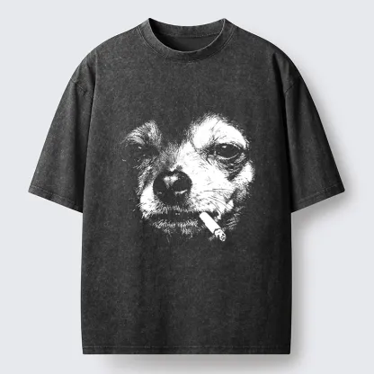 Tokyo-Tiger Smoking Dog Funny Meme Washed T-Shirt