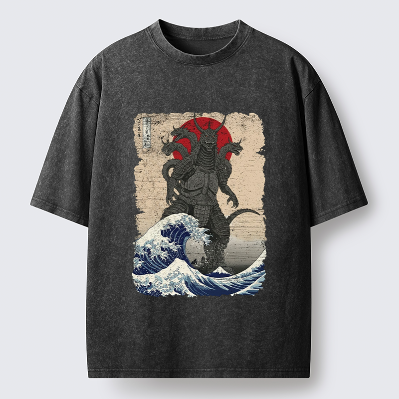 Tokyo-Tiger Japanese Monster Wave Retro Washed T-Shirt