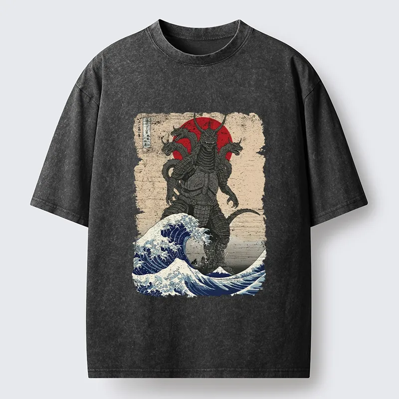 Tokyo-Tiger Japanese Monster Wave Retro Washed T-Shirt