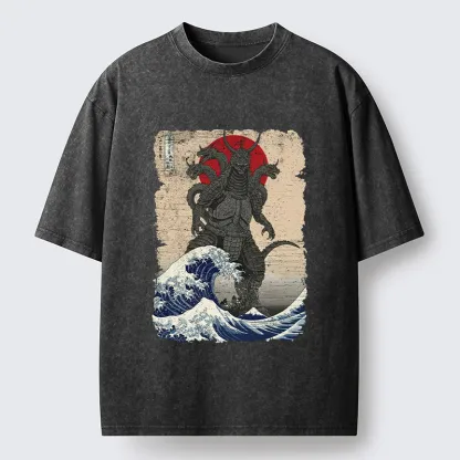 Tokyo-Tiger Japanese Monster Wave Retro Washed T-Shirt