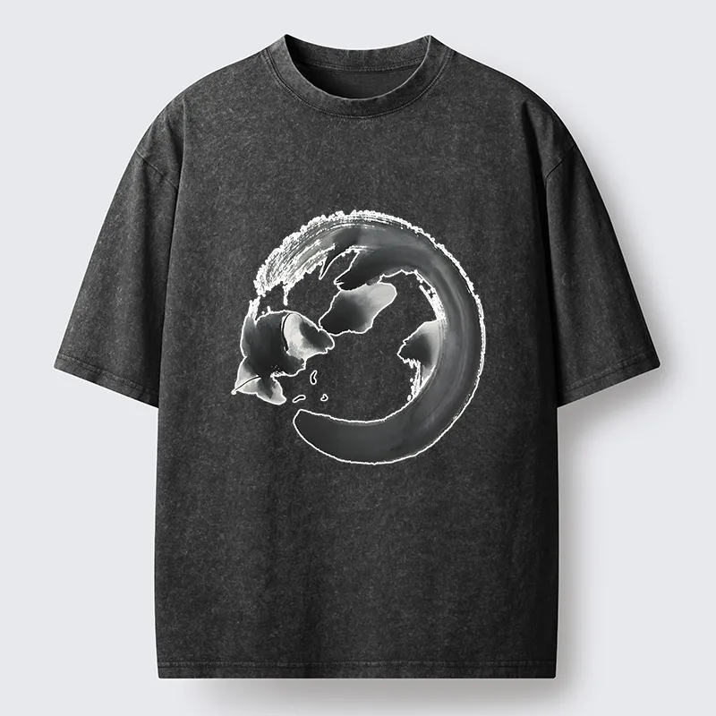 Tokyo-Tiger Inkpainting Cat Zen Enso Washed T-Shirt
