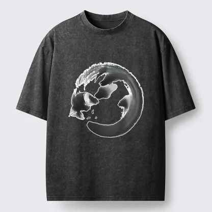 Tokyo-Tiger Inkpainting Cat Zen Enso Washed T-Shirt