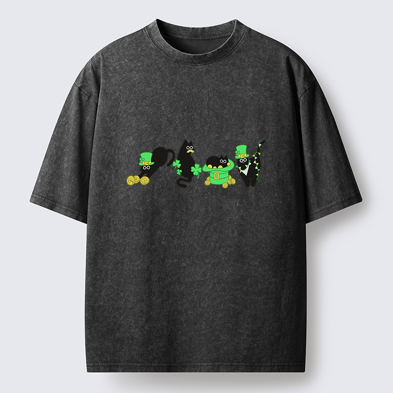 Tokyo-Tiger St Patrick's Day Black Naughty Cats Washed T-Shirt