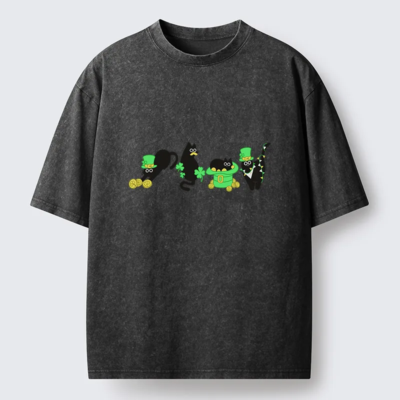 Tokyo-Tiger St Patrick's Day Black Naughty Cats Washed T-Shirt