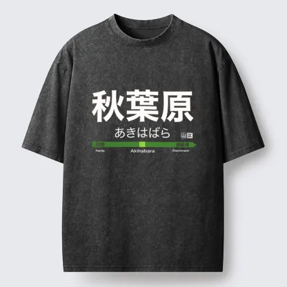 Tokyo-Tiger Japan Akihabara Line Station Washed T-Shirt