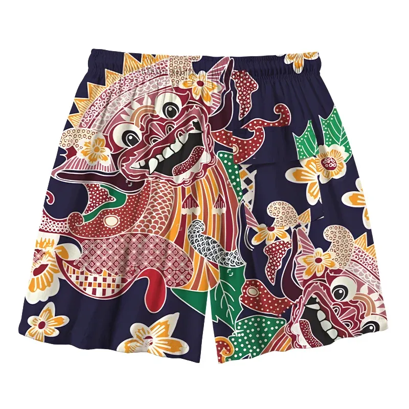 Tokyo-Tiger Japanese Demon Mask Aloha Mens Swim Trunks