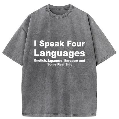 Tokyo-Tiger Speak Four Languages Washed T-Shirt
