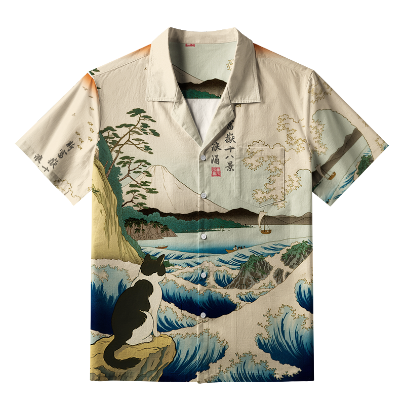 Tokyo-Tiger Cat Overlooking Tranquil Seas Aloha Hawaiian Shirt