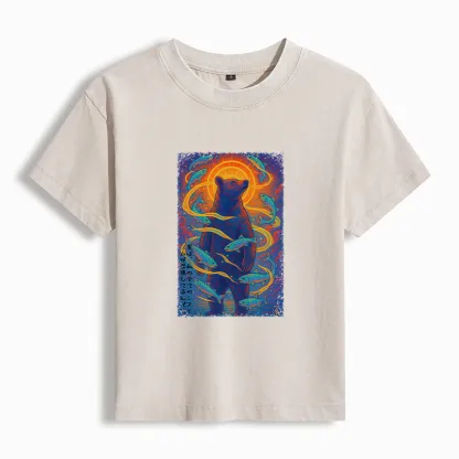 Tokyo-Tiger Ukiyoe Bear and Fish Vintage Poster Women's Washed T-shirt