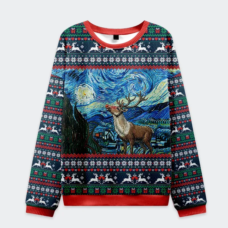 Tokyo-Tiger Rudolph Under The Starry Night Christmas Ugly Sweatshirt