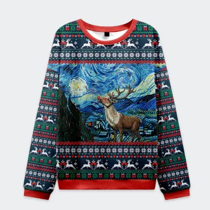 Tokyo-Tiger Rudolph Under The Starry Night Christmas Ugly Sweatshirt