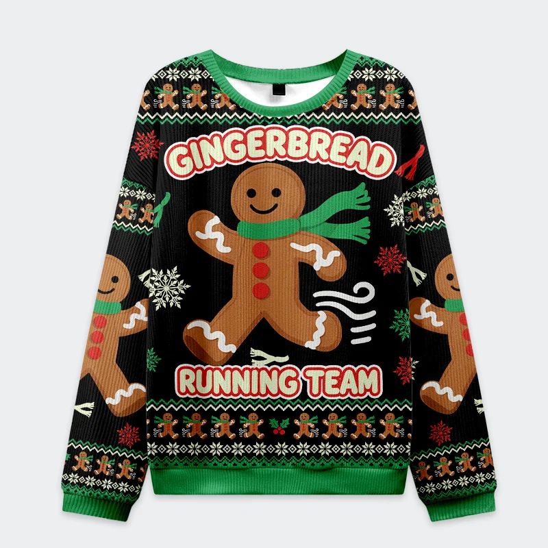 Tokyo-Tiger Running Gingerbread Man Christmas Ugly Sweatshirt