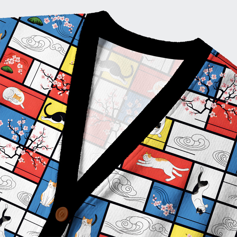 Tokyo-Tiger Japanese Abstract Art Cat Ugly Cardigan Sweater