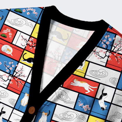 Tokyo-Tiger Japanese Abstract Art Cat Ugly Cardigan Sweater