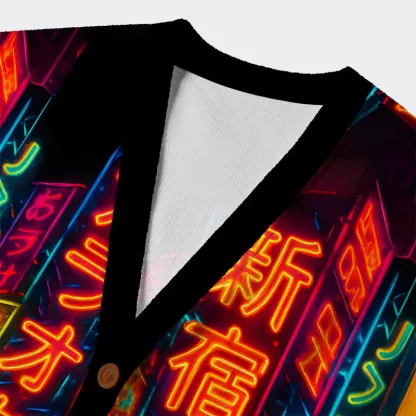 Tokyo-Tiger Shinjuku Night Scene Ugly Cardigan Sweater