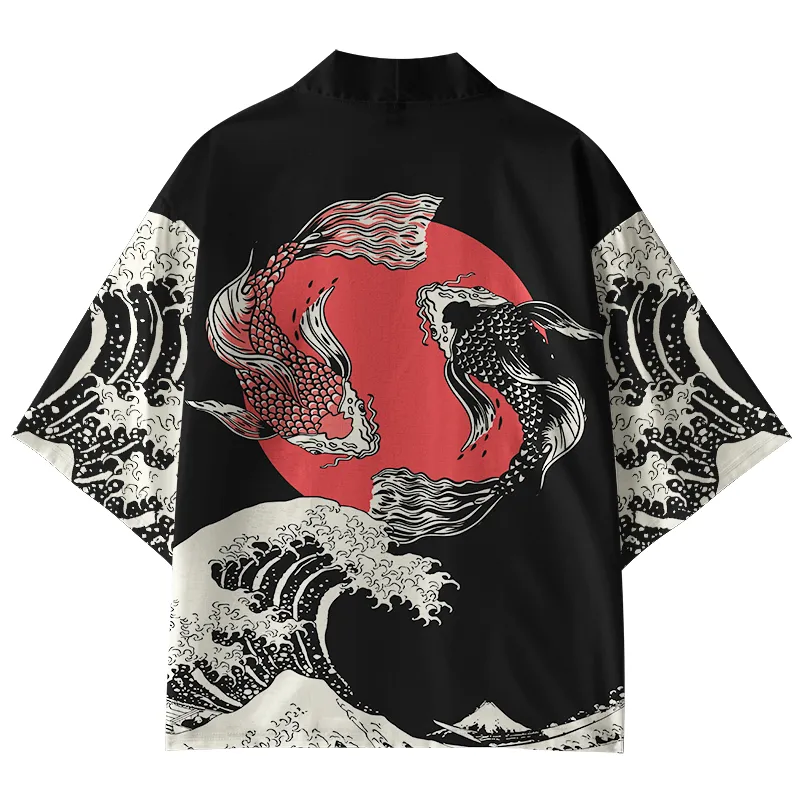 Tokyo-Tiger Kanagawa Wave Koi Fish Kimono Cardigan