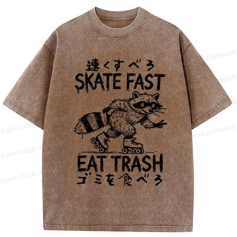 Tokyo-Tiger Skate Fast Eat Trash Washed T-Shirt Sale