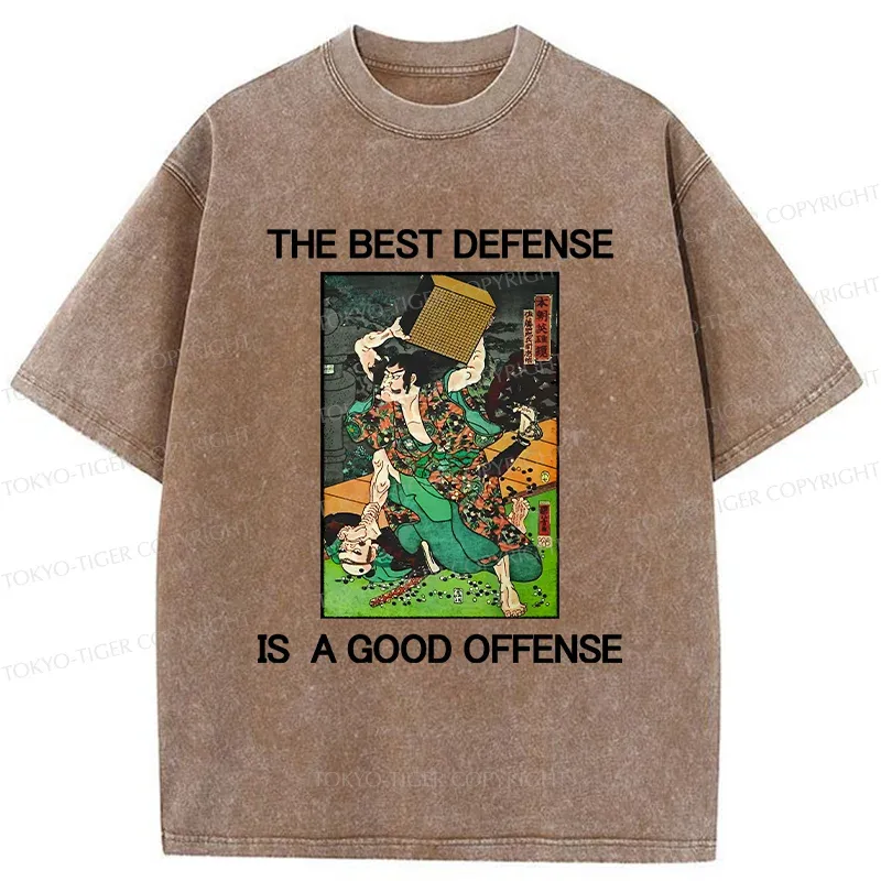 Tokyo-Tiger The Best Defense Is A Good Offense Washed T-Shirt