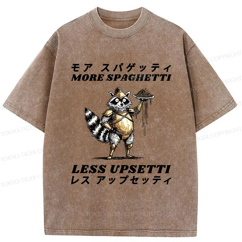 Tokyo-Tiger Armed Raccoon Eating Spaghetti Washed T-Shirt