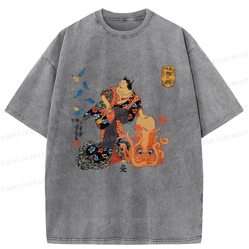 Tokyo-Tiger Geisha Cat Washed T-Shirt