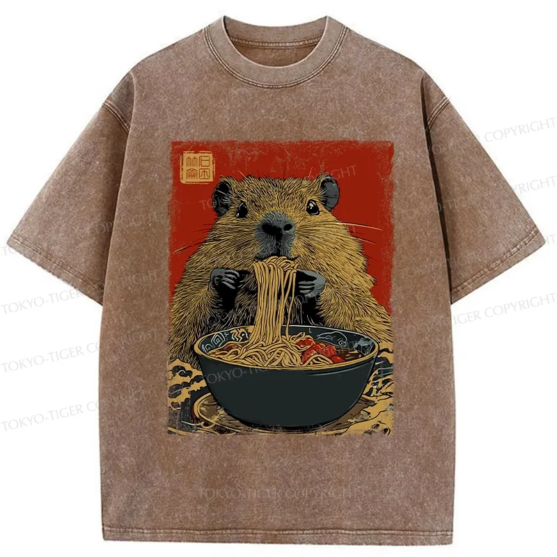 Tokyo-Tiger Capybara Ramen Lover Washed T-Shirt
