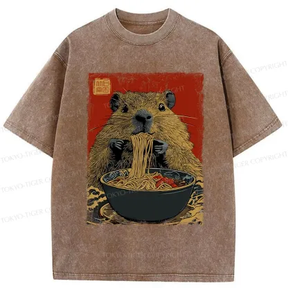 Tokyo-Tiger Capybara Ramen Lover Washed T-Shirt