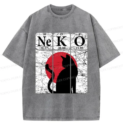 Tokyo-Tiger Vintage Cat Silhouette Washed T-Shirt