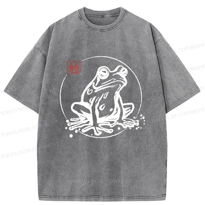 Tokyo-Tiger Retro Japanese Frog Washed T-Shirt