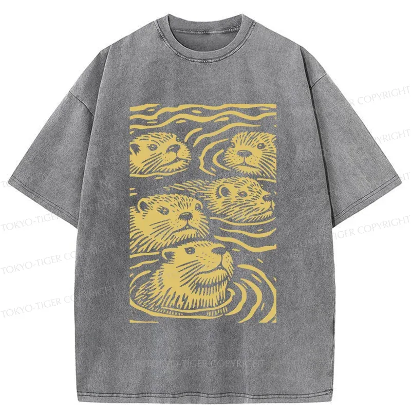 Tokyo-Tiger Woodcut Otter Washed T-Shirt