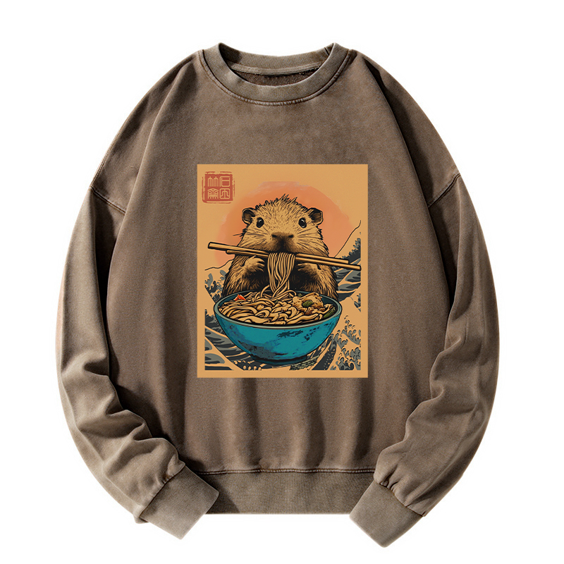 Tokyo-Tiger Opossum Eats Ramen Washed Sweatshirt