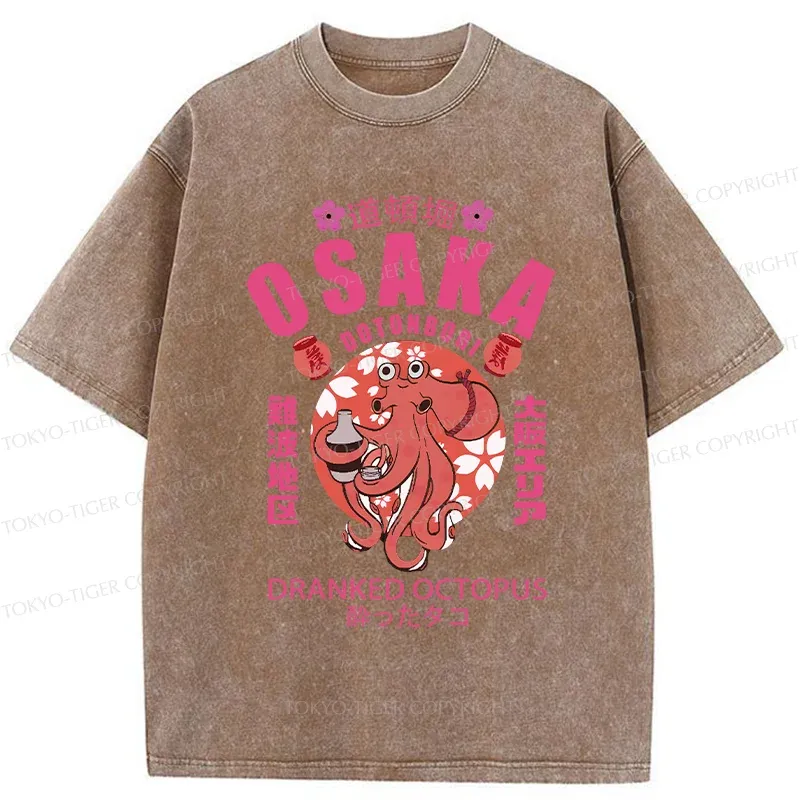 Tokyo-Tiger Sakura And Octopus Washed T-Shirt