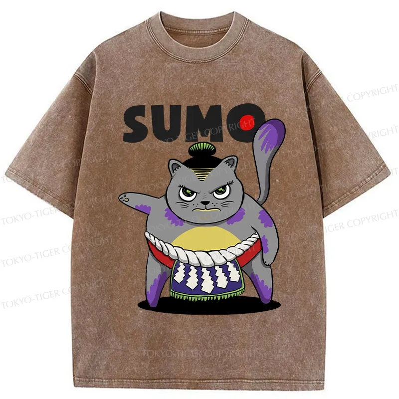 Tokyo-Tiger Cat Sumo Wrestler Washed T-Shirt