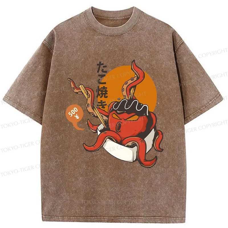 Tokyo-Tiger Yummy Takoyaki Washed T-Shirt