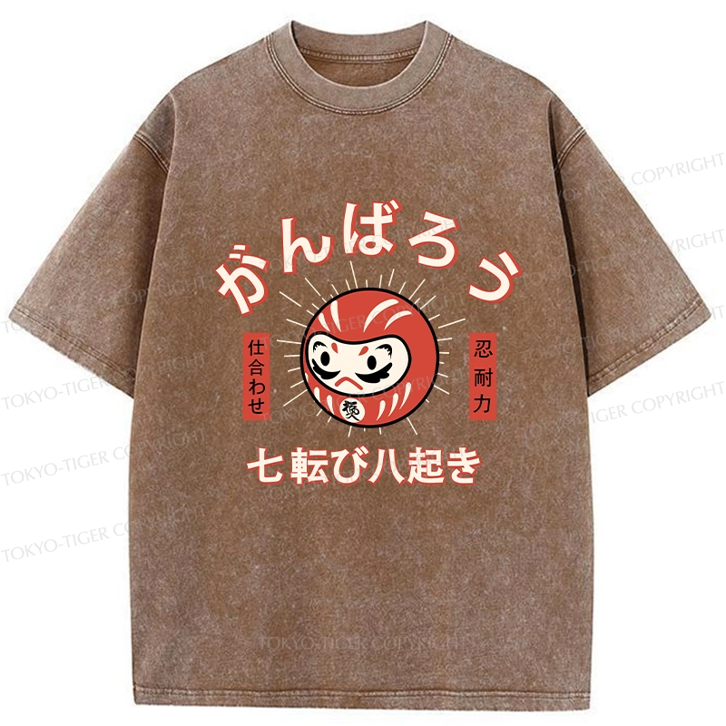 Tokyo-Tiger Let's Do Our Best Japanese Daruma Washed T-Shirt