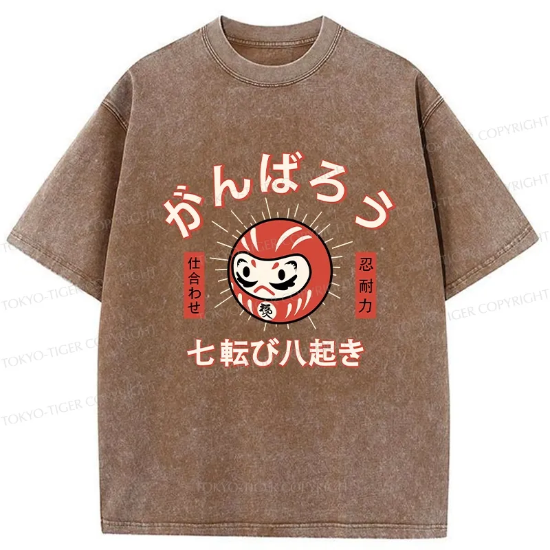 Tokyo-Tiger Let's Do Our Best Japanese Daruma Washed T-Shirt
