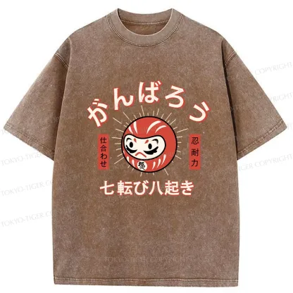 Tokyo-Tiger Let's Do Our Best Japanese Daruma Washed T-Shirt